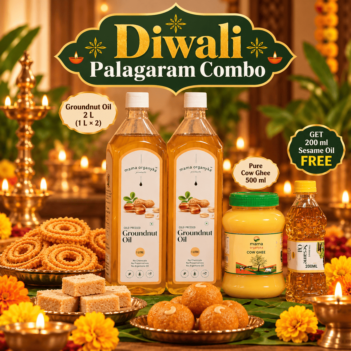 Diwali Palagaram Combo ( 200ml Sesame Oil Free) - mamaorganyka