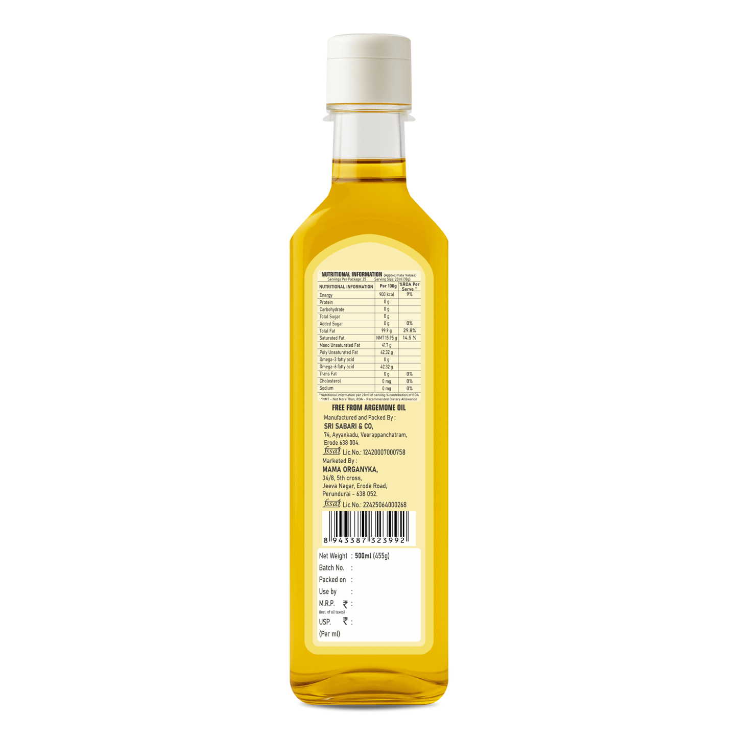 Cold Pressed Sesame / Gingelly Oil 500ml - mamaorganyka