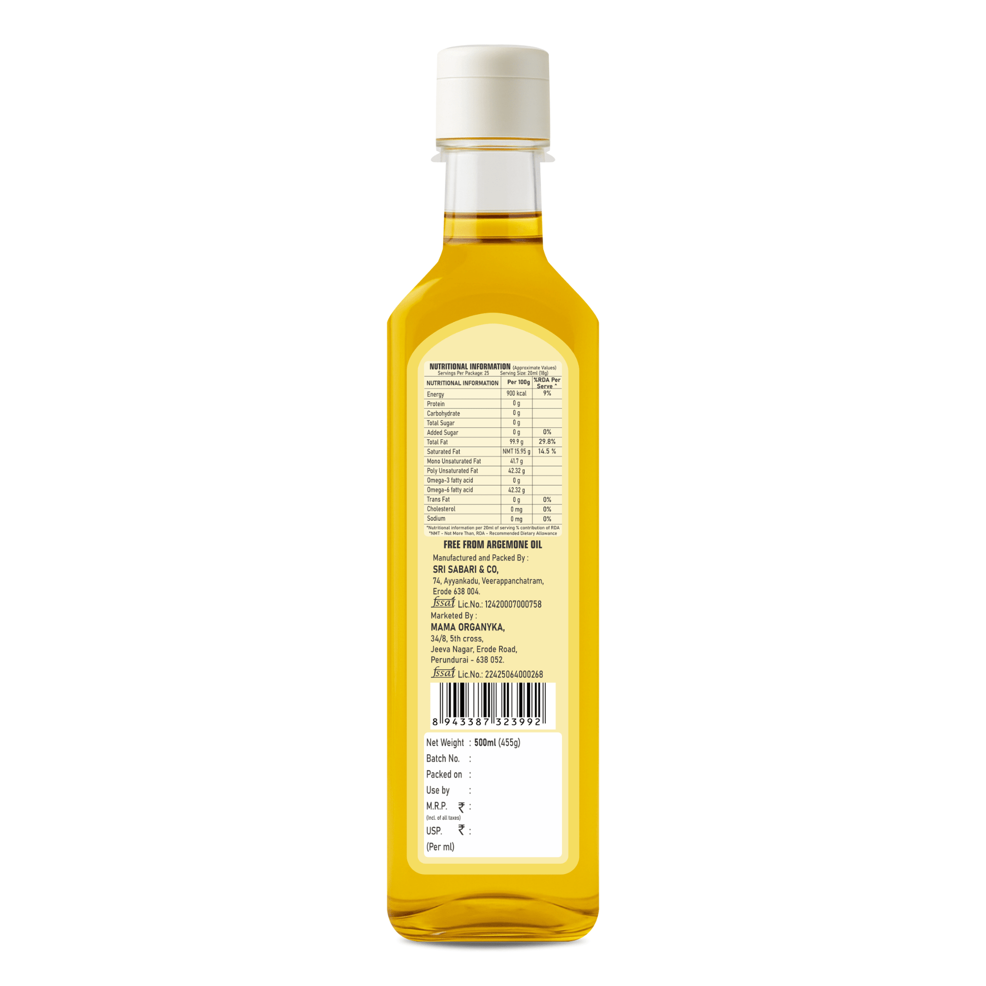 Cold Pressed Sesame / Gingelly Oil 500ml - mamaorganyka