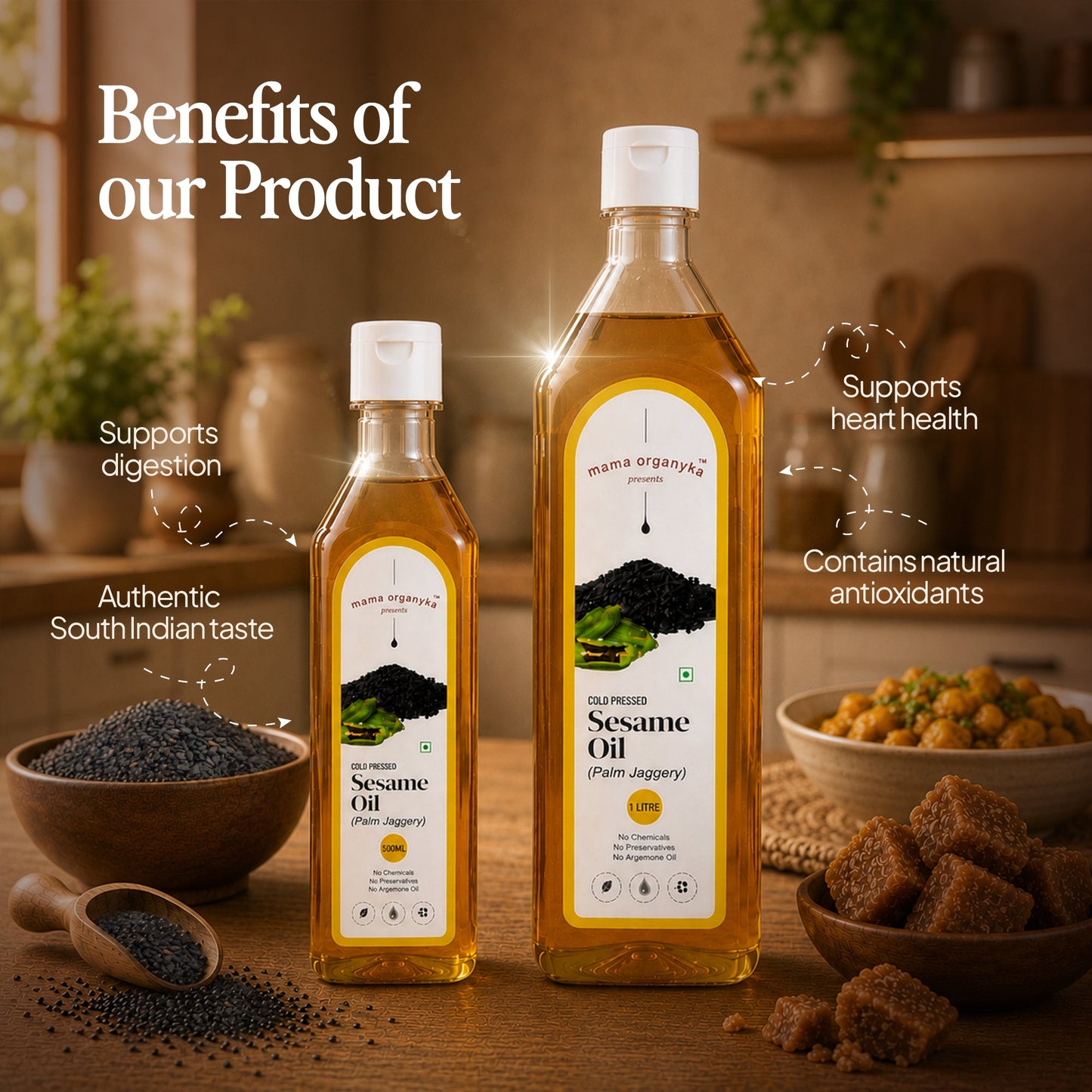 Mama Organyka Cold Pressed Sesame / Gingelly Oil with Palm Jaggery - mamaorganyka