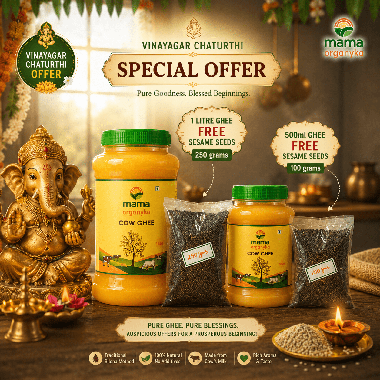 Mama Organyka Pure Cow Ghee + Free Premium Sesame Seeds - mamaorganyka